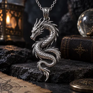 Serpentine Silver Dragon Pendant