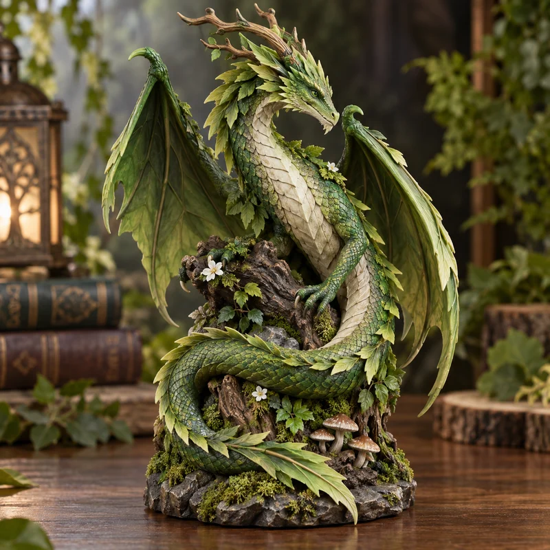 Verdant Coil Forest Dragon Figurine