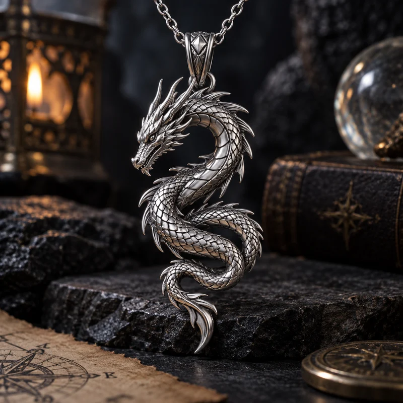 Serpentine Silver Dragon Pendant